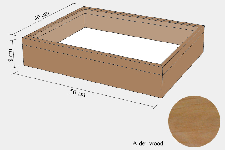 Alder wood drawer - 40 x 50 x 8 cm, with plastazote foam