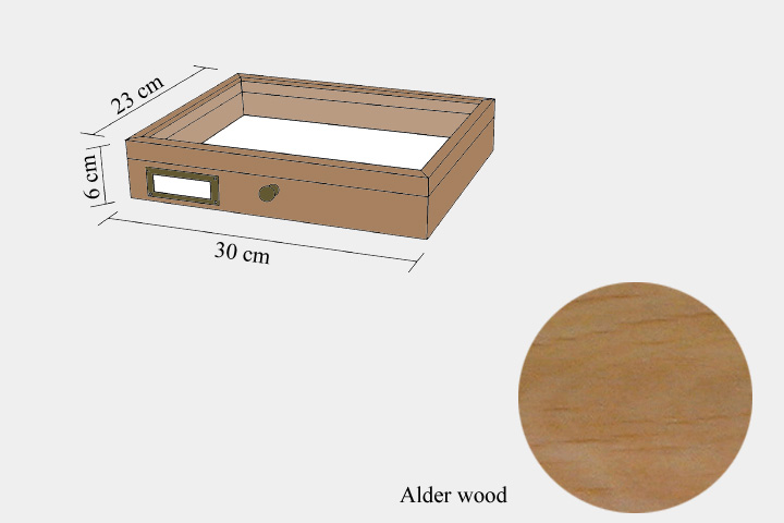Alder wood drawer - 23 x 30 x 6 cm, with plastazote foam and brass fittings
